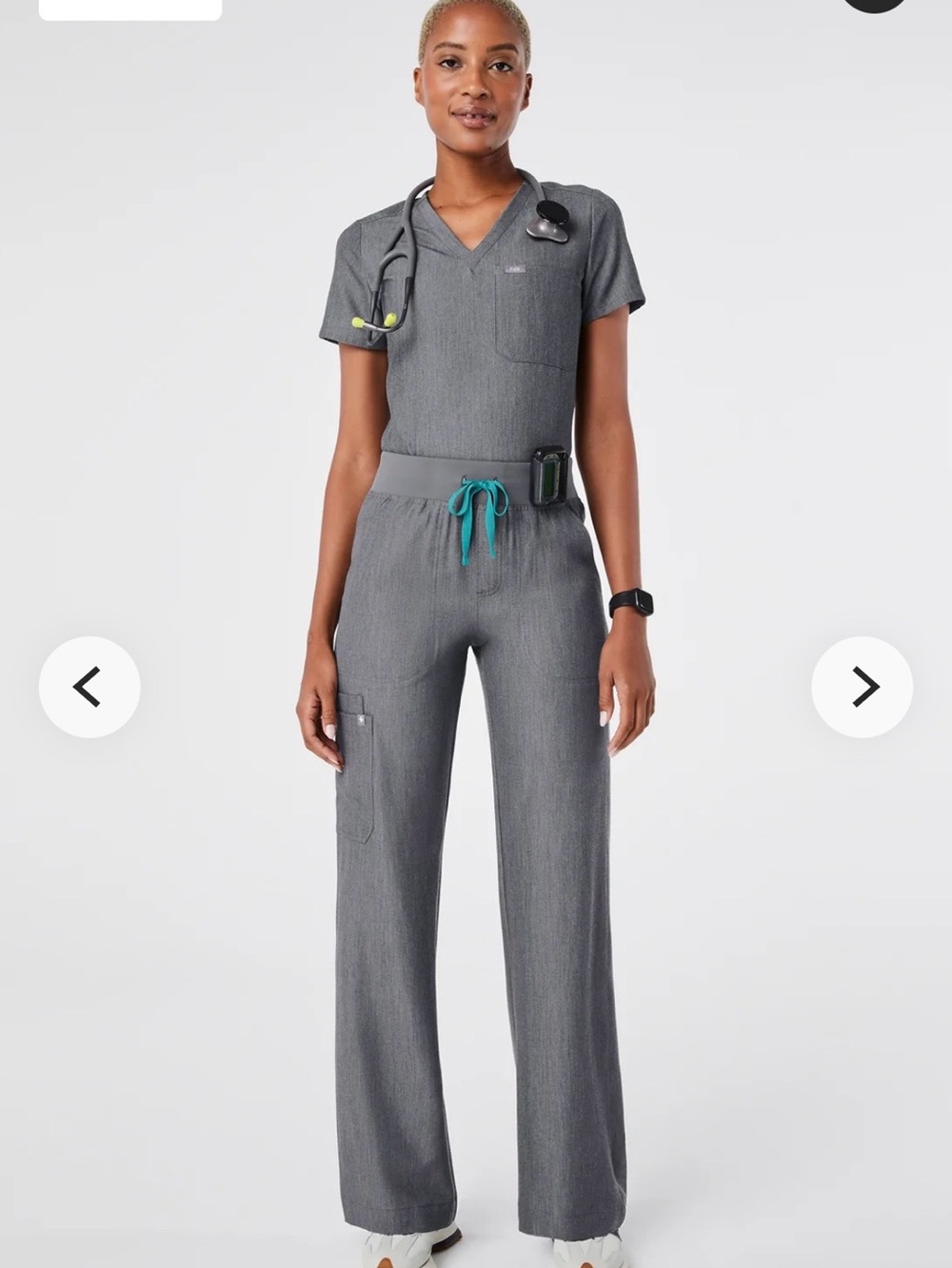 Figs Gray Wide-Leg Scrub Jumpsuit with Teal Drawstring